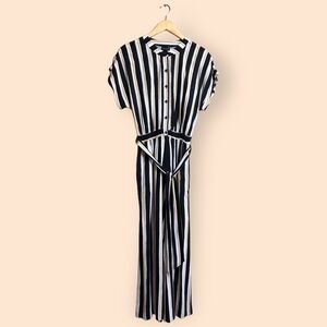 Who What Wear Striped Short Sleeve Button Front Pant Jumpsuit Casual Women’s XS